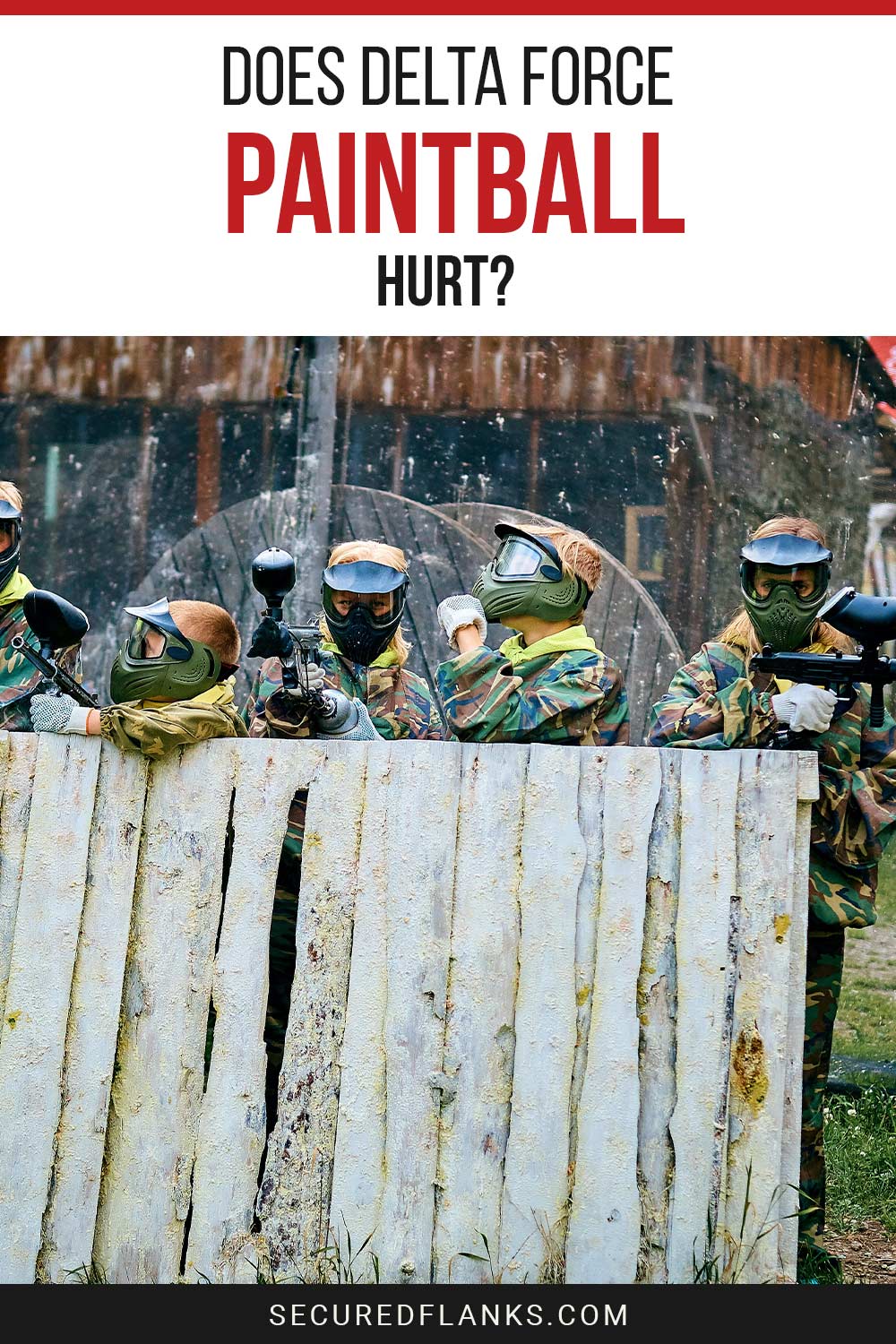 People wearing paintball gears behind a big wooden fence - Does Delta Force Paintball Hurt?