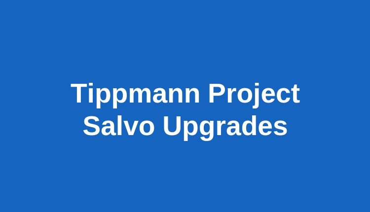 Tippmann Project Salvo Upgrades Written In White Letters On Blue Background