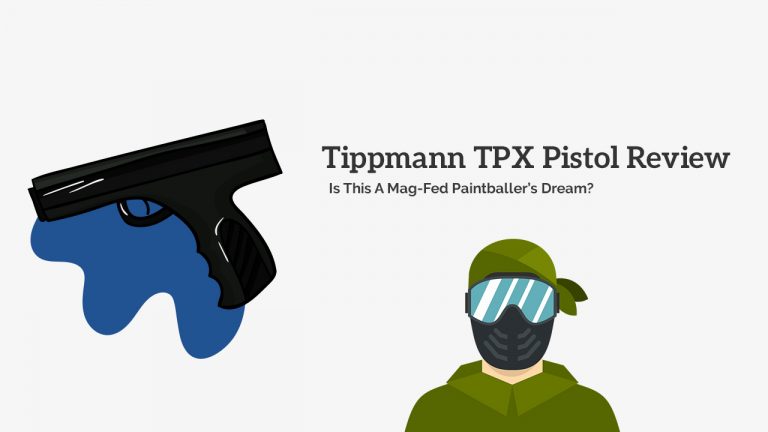 Tippmann TPX Pistol graphic with a paintball player in green.